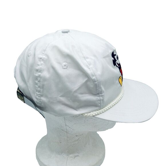 VTG Disney Mickey Mouse Hat Embroidered White Strap Back w Rope Detail Taiwan - Picture 3 of 9